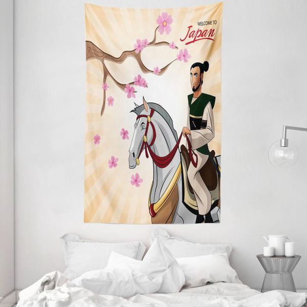Abakuhaus Arazzo E Copriletto Samurai, Uomo Medievale A Cavallo In Morbido Tessuto Microfibra Lavabile Senza Scolorimento Stampa Digitale, 140 X 230 Cm, Multicolore-image