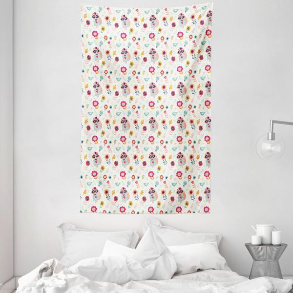 Abakuhaus Arazzo E Copriletto Con Animali, Procione In Fiore In Morbido Tessuto Microfibra Lavabile Senza Scolorimento Stampa Digitale, 140 X 230 Cm, Multicolore-image