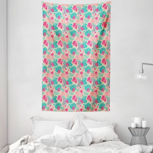 Abakuhaus Arazzo E Copriletto Retrò, Foglie Doodle In Morbido Tessuto Microfibra Lavabile Senza Scolorimento Stampa Digitale, 140 X 230 Cm, Multicolore-image