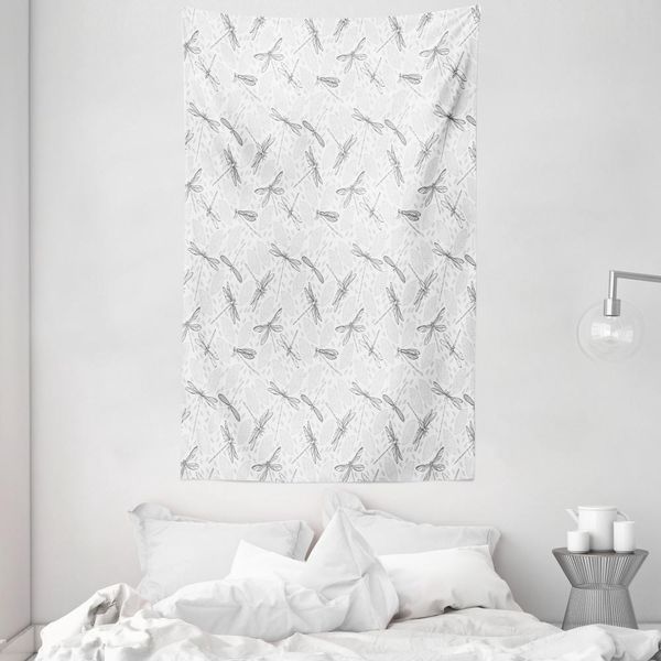 Abakuhaus Arazzo E Copriletto Libelle, Foglie Primaverili In Morbido Tessuto Microfibra Lavabile Senza Scolorimento, Stampa Digitale, 140 X 230 Cm, Grigio Chiaro Bianco-image