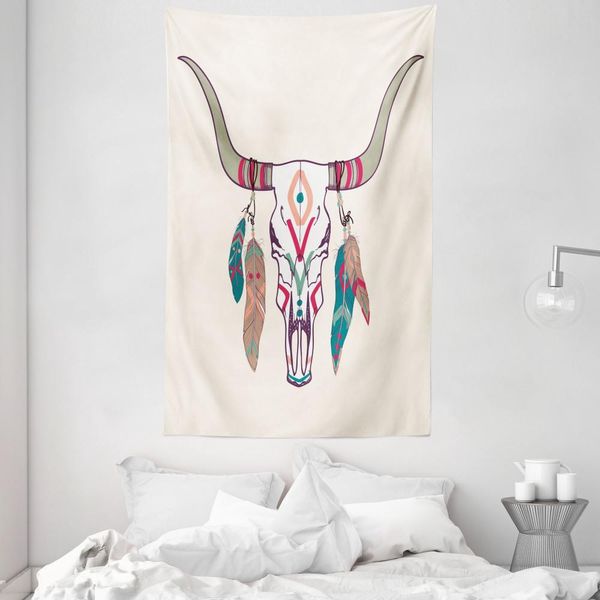Abakuhaus Arazzo Tribale E Copriletto, Texas Longhorn Steer In Morbido Tessuto Microfibra Lavabile Senza Scolorimento Stampa Digitale, 140 X 230 Cm, Multicolore-image