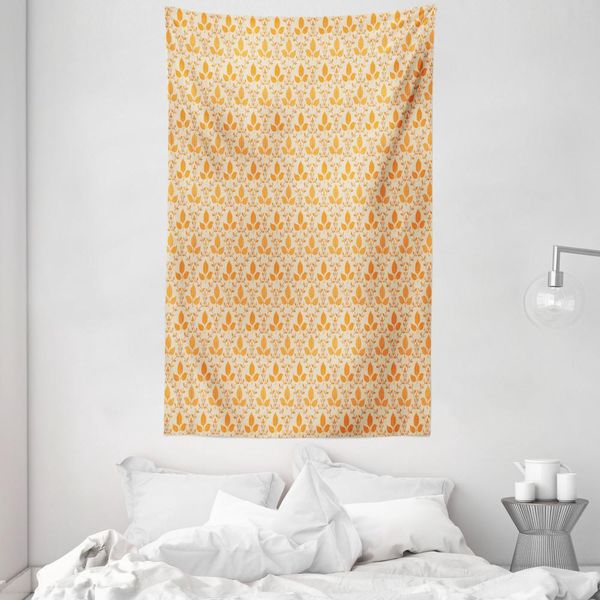 Abakuhaus Arazzo E Copriletto Arancione Beige, Foglie Autunnali In Morbido Tessuto Microfibra Lavabile Senza Scolorimento, Stampa Digitale, 140 X 230 Cm, Arancione Beige-image