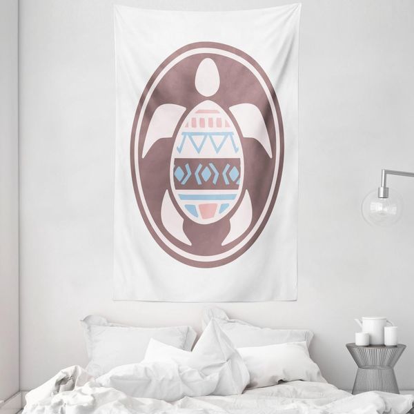 Abakuhaus Arazzo E Copriletto Tartaruga, Motivo Tribale Con Animali In Morbido Tessuto Microfibra Lavabile Senza Scolorimento Stampa Digitale, 140 X 230 Cm, Multicolore-image