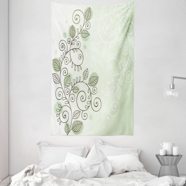 Abakuhaus Arazzo E Copriletto Gekritzel, Foglie Di Vite Vorticose In Morbido Tessuto Microfibra Lavabile Senza Scolorimento, Stampa Digitale, 140 X 230 Cm, Verde Pallido Verde Militare-image