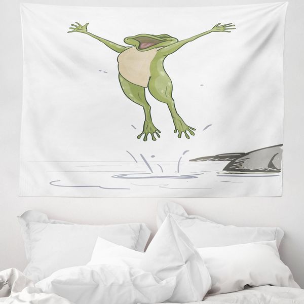 Abakuhaus Arazzo Con Rana, Happy Jumping Toad Umorismo In Morbido Tessuto Microfibra Lavabile Senza Scolorimento Stampa Digitale, 150 X 110 Cm, Verde Grigio-image