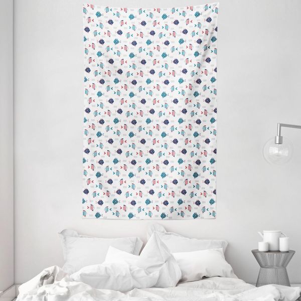 Abakuhaus Arazzo E Copriletto Con Motivo A Pesci, Pesci E Onde Doodle In Morbido Tessuto Microfibra Lavabile Senza Scolorimento, Stampa Digitale, 140 X 230 Cm, Multicolore-image