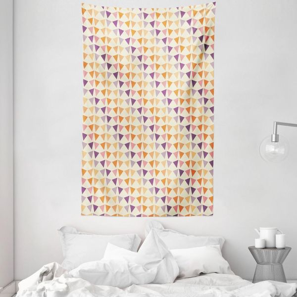 Abakuhaus Arazzo E Copriletto Retrò, Triangoli Capovolti In Morbido Tessuto Microfibra Lavabile Senza Scolorimento Stampa Digitale, 140 X 230 Cm, Beige E Multicolore-image