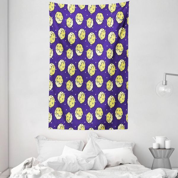 Abakuhaus Arazzo E Copriletto, Luna Crescente Nel Cielo Stelle In Morbido Tessuto Microfibra Lavabile Senza Scolorimento Stampa Digitale, 140 X 230 Cm, Giallo Chiaro Viola-image