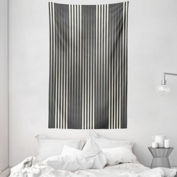 Abakuhaus Arazzo Geometrico E Copriletto, Strisce Minimaliste In Morbido Tessuto Microfibra Lavabile Senza Scolorimento, Stampa Digitale, 140 X 230 Cm, Grigio Crema-image