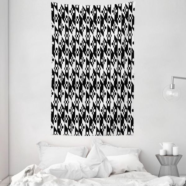Abakuhaus Arazzo E Copriletto Minimalista, Cerchi In Stile Yin Yang In Morbido Tessuto Microfibra Lavabile Senza Scolorimento Stampa Digitale, 140 X 230 Cm, Bianco E Nero-image