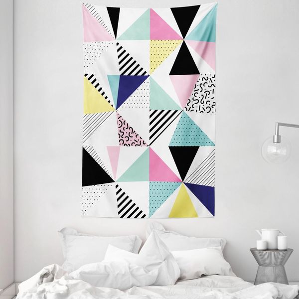 Abakuhaus Arazzo E Copriletto Anni '80, Memphis Geometric Funky In Morbido Tessuto Microfibra Lavabile Senza Scolorimento Stampa Digitale, 140 X 230 Cm, Multicolore-image
