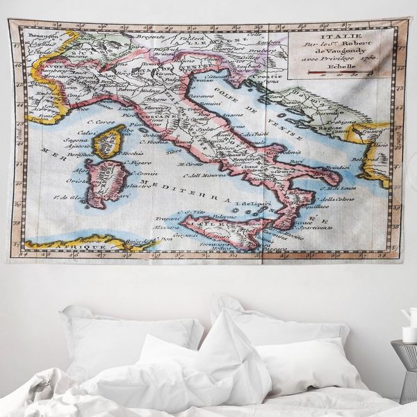 Abakuhaus Arazzo Colorato, Mappa Dell'italia Antica In Morbido Tessuto Microfibra Lavabile Senza Scolorimento Stampa Digitale, 230 X 140 Cm, Multicolore-image