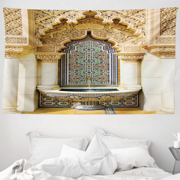 Abakuhaus Arazzo Marocchino, Arte Orientale Vintage In Morbido Tessuto Microfibra Lavabile Senza Scolorimento Stampa Digitale, 230 X 140 Cm, Avorio Marrone Chiaro Blu-image