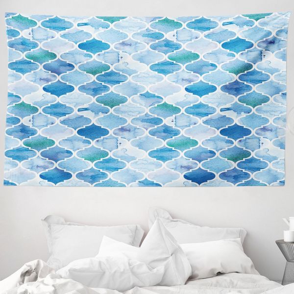 Abakuhaus Arazzo Marocchino, Motivo A Mosaico In Morbido Tessuto Microfibra Lavabile Senza Scolorimento Stampa Digitale, 230 X 140 Cm, Azzurro-image