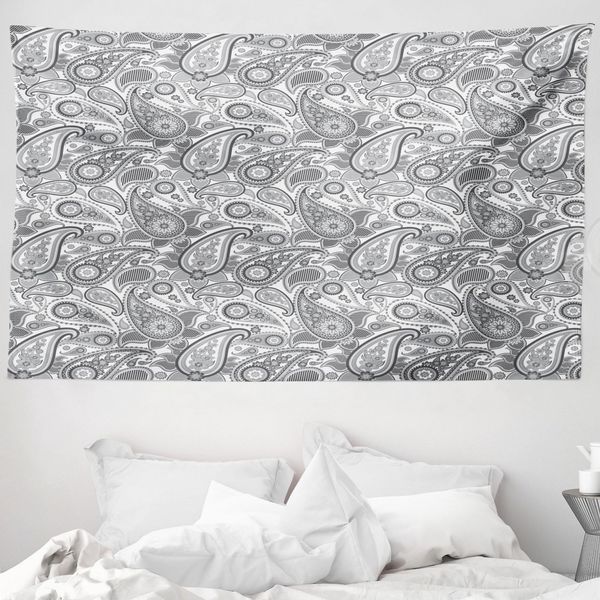 Abakuhaus Arazzo Paisley, Foglio Persiano Digitale In Morbido Tessuto Microfibra Lavabile Senza Scolorimento, Stampa Digitale, 230 X 140 Cm, Grigio E Bianco-image