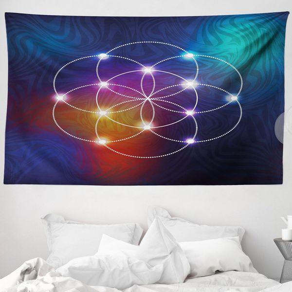 Abakuhaus Arazzo Digitale, Cerchi Griglia Esoteric In Morbido Tessuto Microfibra Lavabile Senza Scolorimento Stampa Digitale, 230 X 140 Cm, Indaco-image