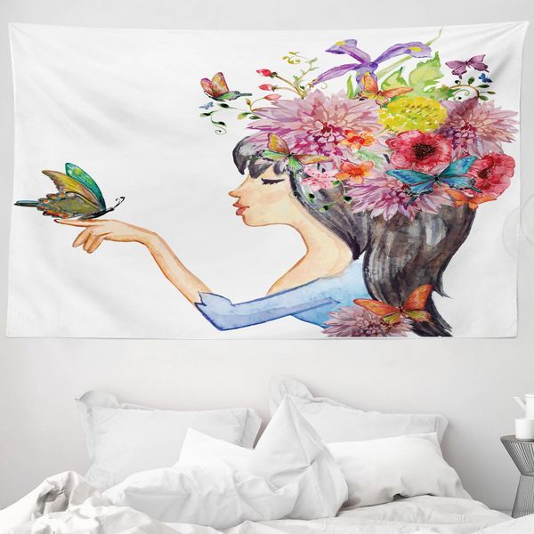 Abakuhaus Arazzo Colorato, Donna Dai Capelli Lunghi In Morbido Tessuto Microfibra Lavabile Senza Scolorimento Stampa Digitale, 230 X 140 Cm, Multicolore-image