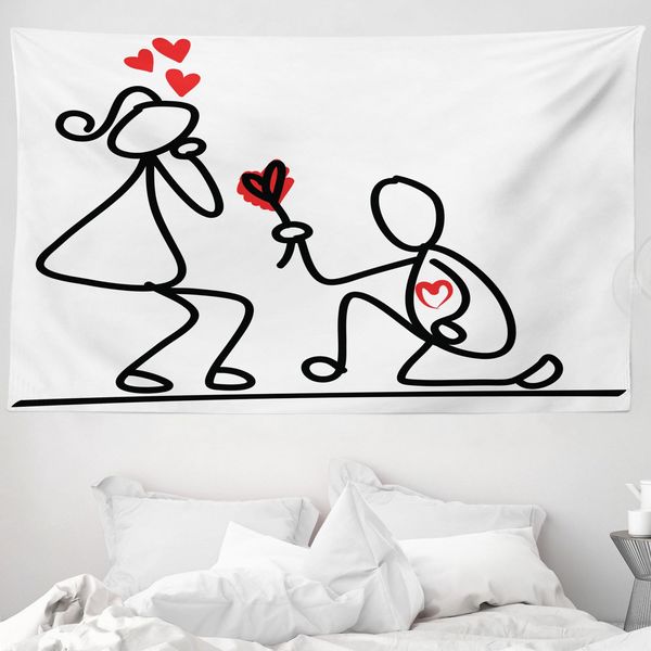Abakuhaus Arazzo Abbozzato, Proposta Di Matrimonio In Morbido Tessuto Microfibra Lavabile Senza Scolorimento, Stampa Digitale, 230 X 140 Cm, Bianco, Nero E Rosso-image