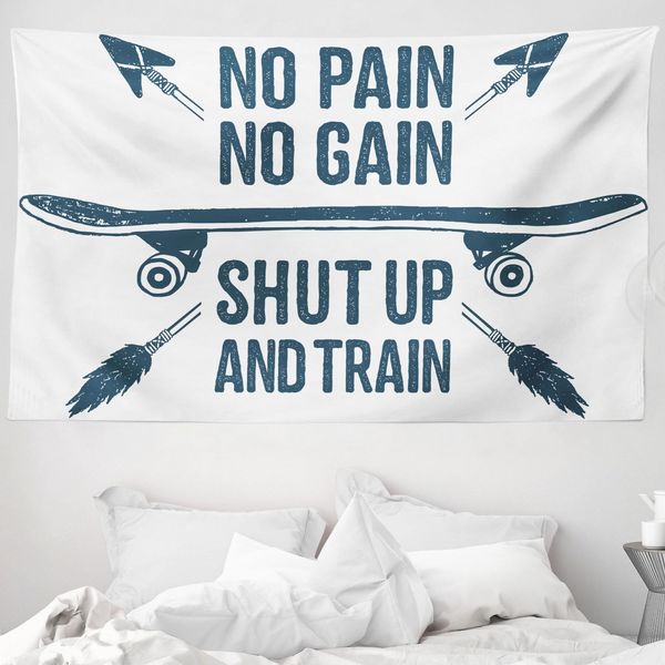 Abakuhaus Arazzo Fitness, Skateboard Boho In Morbido Tessuto Microfibra Lavabile Senza Scolorimento Stampa Digitale, 230 X 140 Cm, Blu Scuro Bianco-image