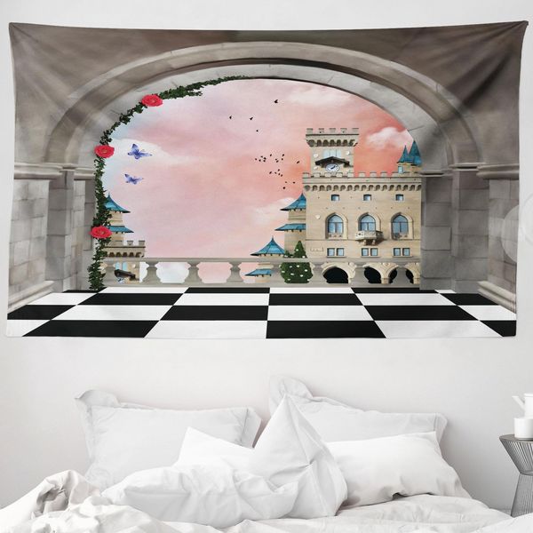 Abakuhaus Arazzo Fantasia, Balcone Di Un Castello Medievale In Morbido Tessuto Microfibra Lavabile Senza Scolorimento, Stampa Digitale, 230 X 140 Cm, Multicolore-image