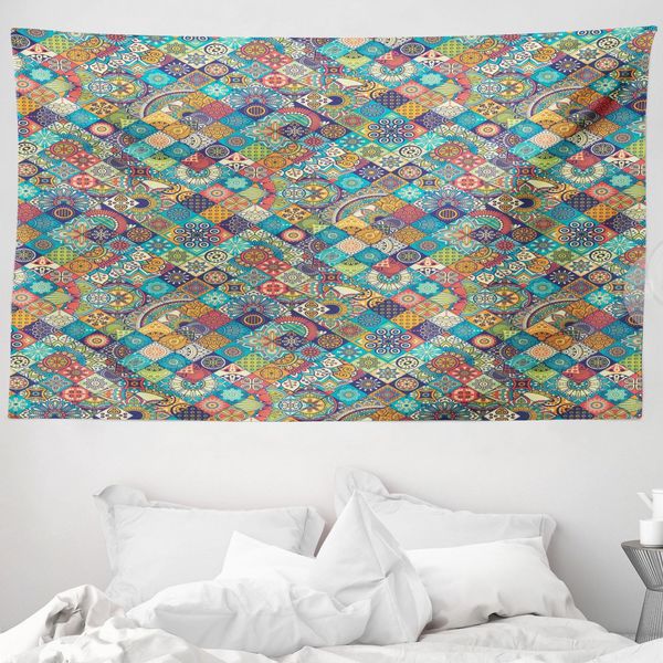 Abakuhaus Arazzo Marocchino, Motivi Orientali In Morbido Tessuto Microfibra Lavabile Senza Scolorimento Stampa Digitale, 230 X 140 Cm, Multicolore-image