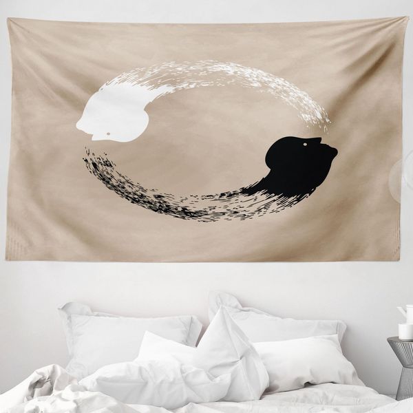Abakuhaus Yin E Yang Arazzo, Ritratti Umani In Morbido Tessuto Microfibra Lavabile Senza Scolorimento Stampa Digitale, 230 X 140 Cm, Bianco E Nero E Marrone Chiaro-image