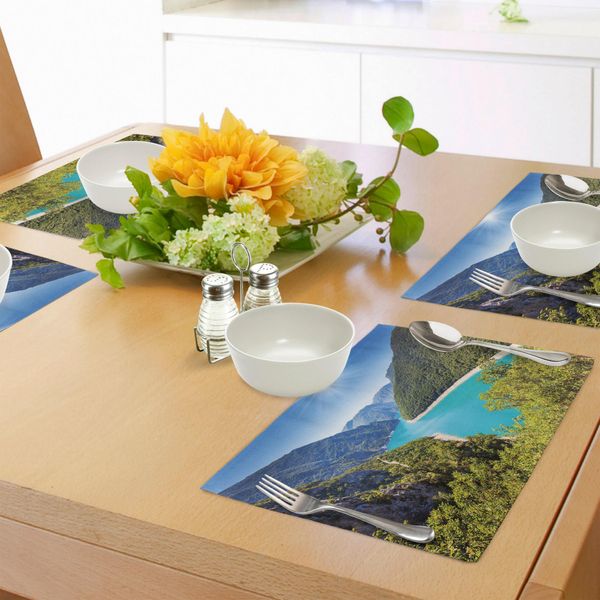 Abakuhaus Tovagliette Europee, Il Canyon Piva Con Bacino Idrico Montenegro Balcani Europa Sunlights, Tiscjdeco In Tessuto Resistente Al Colore Per La Sala Da Pranzo E La Cucina, Azzurro Aqua-image