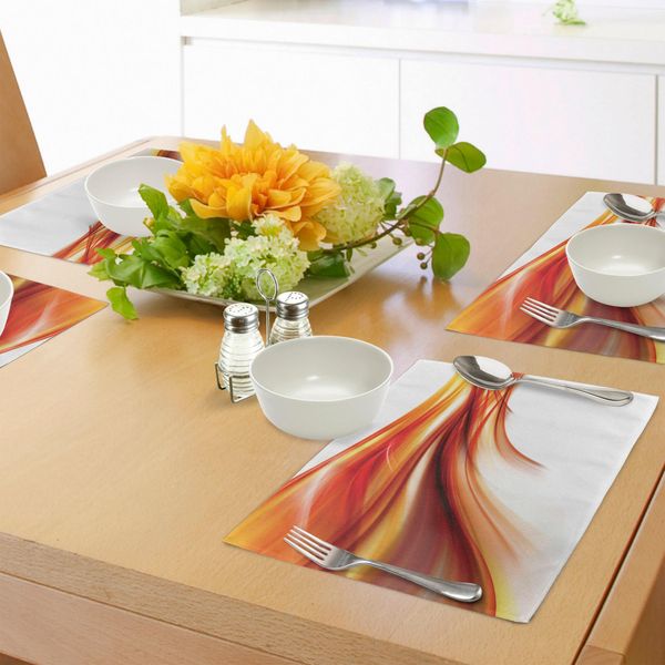 Abakuhaus Tovagliette Astratte, Moderne E Contemporanee, Linee Morbide Sfocate, Stile Camice, Stampa Flowing Rays, Tiscjdeco In Tessuto Resistente Al Lavaggio Per Sala Da Pranzo E Cucina, Arancione Rosso-image