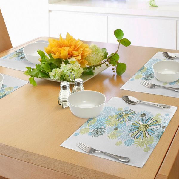 Abakuhaus Tovagliette Turchesi, Illustrazione Estiva Con Fiori Di Camomilla, Fiori Selvatici E Fiori Di Campo, Decorazioni Da Tavola In Tessuto Resistente Al Lavaggio Per La Sala Da Pranzo E La Cucina, Verde Chiaro, Verde Scuro, Blu-image