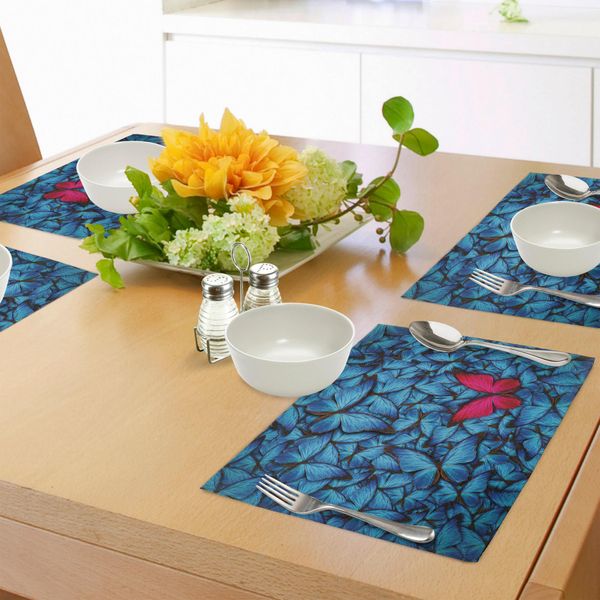 Abakuhaus Tovagliette A Forma Di Farfalla, Farfalle Colorate Tropical Bugs Lepidoptera Collezione Gratuita In Contrasto, Tiscjdeco In Tessuto Resistente Al Lavaggio Per La Sala Da Pranzo E La Cucina, Marrone Rosa Blu-image