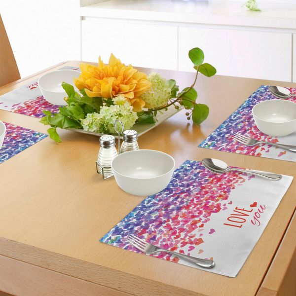 Abakuhaus Tovagliette, Cuori E Messaggi D'amore Romantico San Valentino Ispirato Alla Primavera Allegro Arte, Tiscjdeco In Tessuto Resistente Ai Colori Per La Sala Da Pranzo E La Cucina, Multicolore-image