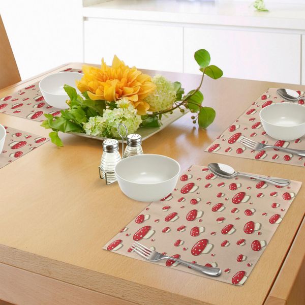 Tovagliette Abakuhaus Con Funghi, Illustrazione Di Funghi Velenosi Amanita, Clip Art Di Bosco Estivo Sporco, Decorazione Da Tavolo In Tessuto Resistente Al Lavaggio Per Sala Da Pranzo E Cucina, Avorio Rosso Tan-image