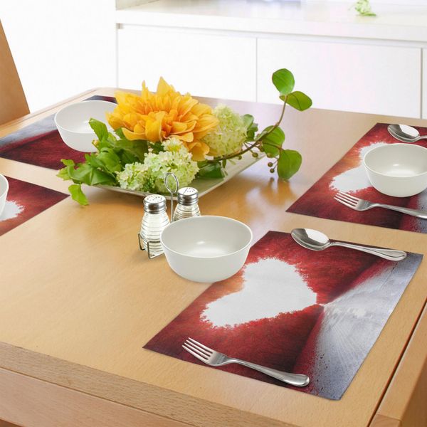 Abakuhaus Tovagliette Amore, Strada, Tunnel Autunno Alberi Foglie Bosco Paesaggio Paesaggio Rurale Natura Amore, Tiscjdeco In Tessuto Resistente Ai Colori Per La Sala Da Pranzo E La Cucina, Bianco Rosso-image