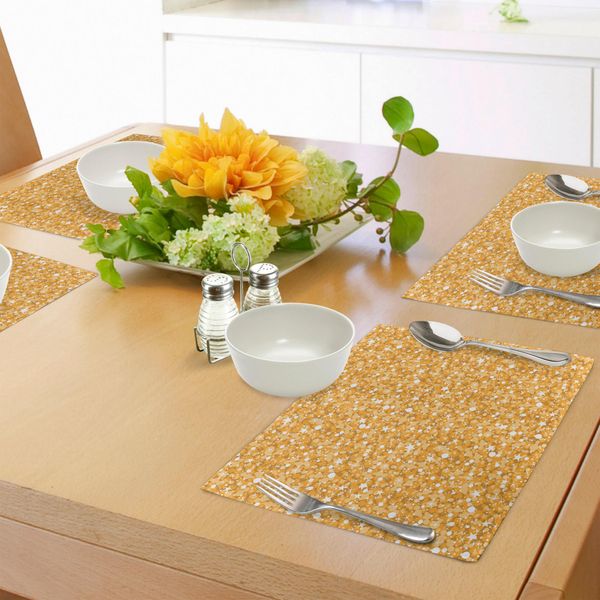 Abakuhaus Tovagliette Gialle, Texture Giallo Dorato Con Pois Retrò E Stelle, Stampa Natalizia Illuminata, Decorazioni Da Tavola In Tessuto Resistente Al Lavaggio Per Sala Da Pranzo E Cucina, Arancione-image