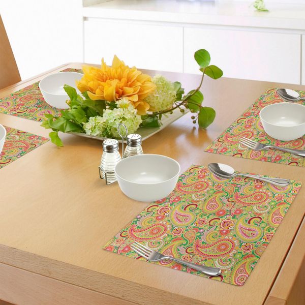 Tovagliette Abakuhaus Paisley, Tradizionale Stampa Persiana Con Motivo Paisley Ed Elementi Etnici Orientali Vintage, Tiscjdeco In Tessuto Resistente Al Lavaggio Per La Sala Da Pranzo E La Cucina, Multicolore-image
