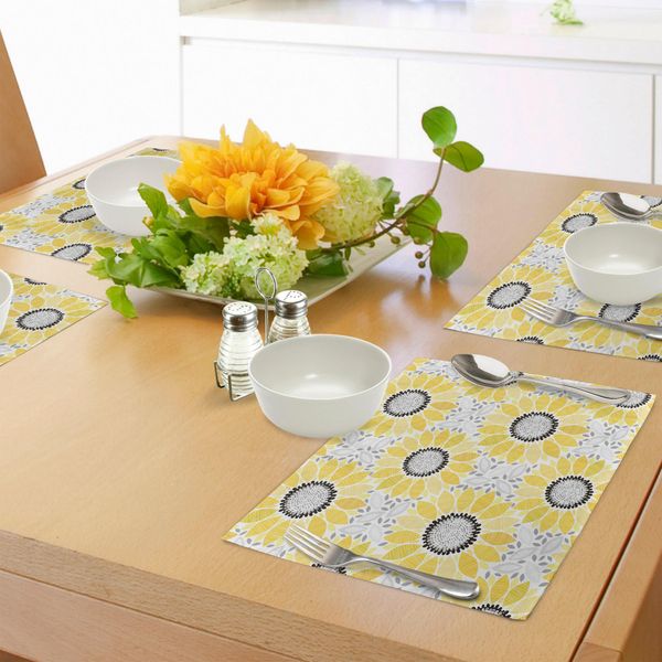 Tovagliette Abakuhaus Gialle, Illustrazione Colorata Di Girasoli Con Motivi E Fantasie Estive, Stampa Artistica, Decorazione Da Tavola In Tessuto Resistente Ai Colori Per La Sala Da Pranzo E La Cucina, Giallo Verde-image