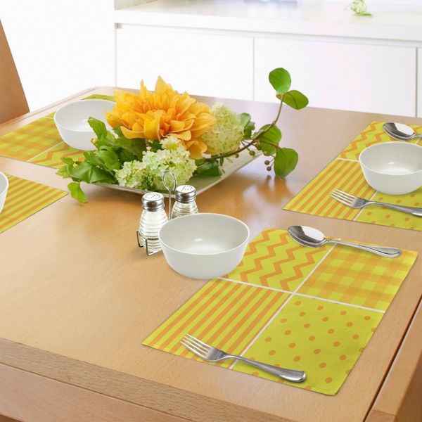 Abakuhaus Tovagliette Gialle, Collezione Di Diversi Motivi In Design Piatto A Zig Zag, Pois, Linee Verticali, Stile Retrò, Tiscjdeco In Tessuto Resistente Al Lavaggio Per La Sala Da Pranzo E La Cucina, Arancione Giallo-image
