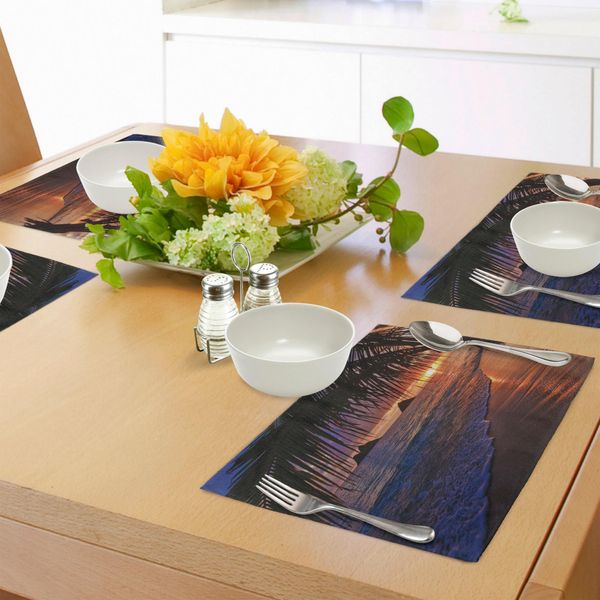 Abakuhaus Tovagliette Hawaiane, Alba Sul Pacifico Sulla Spiaggia Di Lanikai Alle Hawaii, Collina Tropicale Sabbiosa, Pietra Di Confine, Tiscjdeco In Tessuto Resistente Ai Colori Per La Sala Da Pranzo E La Cucina, Viola-image