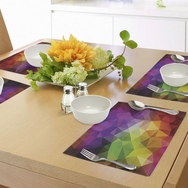 Abakuhaus Tovagliette Astratte, Forme Geometriche Astratte Colorate Con Poligoni Triangolari, Creative E Artistiche, Tiscjdeco In Tessuto Resistente Al Colore Per La Sala Da Pranzo E La Cucina, Multicolore-image