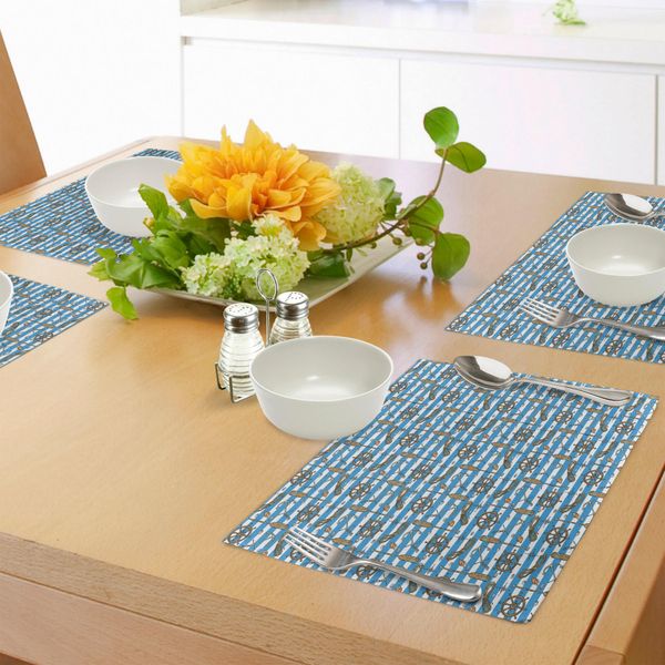 Tovagliette Abakuhaus In Stile Nautico, Sfondo A Strisce Dell'uniforme Da Marinaio, Crociera, Regata, Turismo, Illustrazione Classica, Tiscjdeco In Tessuto Resistente Al Lavaggio Per La Sala Da Pranzo E La Cucina, Bianco, Marrone, Blu-image