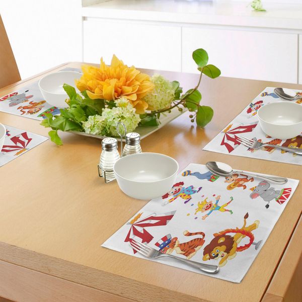 Tovagliette Da Tavola Abakuhaus Circus, Collezione In Stile Cartone Animato Con Graziosi Motivi A Tema Circo, Animali Selvatici E Artisti, Tiscjdeco In Tessuto Resistente Ai Colori Per La Sala Da Pranzo E La Cucina, Multicolore-image