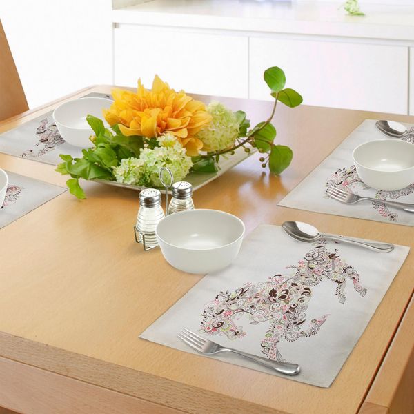 Abakuhaus Tovagliette Astratte, Motivo Astratto Con Cavallo, Fiori, Foglie, Motivo Paisley Decorativo, Motivo Grafico A Spirale, Tovaglietta Decorativa In Tessuto Resistente Al Lavaggio Per Sala Da Pranzo E Cucina, Verde Marrone Rosa-image