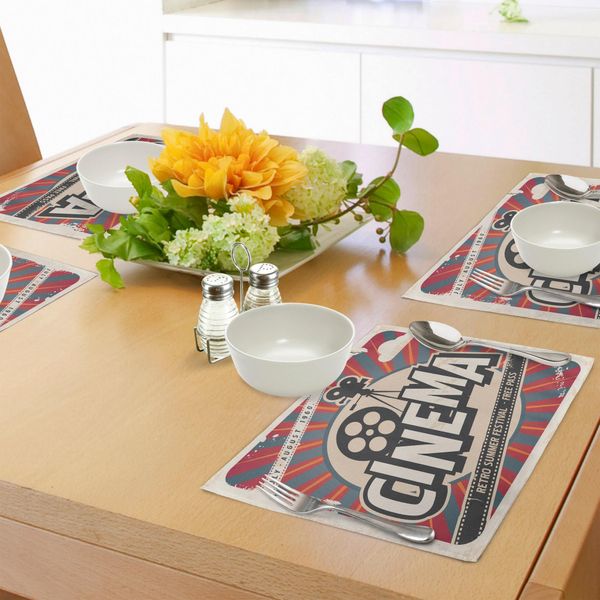 Tovagliette Abakuhaus, Tema Cinema Retrò, Stampa Vintage Con Texture Carta E Immagini Delle Star Di Hollywood, Tiscjdeco In Tessuto Resistente Al Lavaggio Per Sala Da Pranzo E Cucina, Marrone, Ecru, Verde, Rosso-image