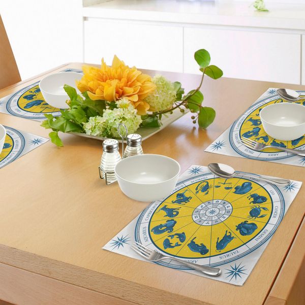 Tovagliette Abakuhaus Astrology, Moderno Diagramma Natale Dello Zodiaco Originale Con Simboli Colorati In Stile Esoterico, Stampa Digitale Su Tessuto Lavabile, Decorazione Da Tavola Per La Cucina, Giallo E Blu.-image