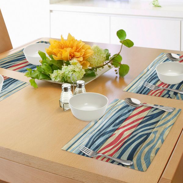 Abakuhaus Tovagliette Con Stampa Zebrata, Stampa Zebrata Colorata Su Un'illustrazione Rustica In Stile Country, Tiscjdeco In Tessuto Resistente Al Lavaggio Per La Sala Da Pranzo E La Cucina, Giallo Rosso-image