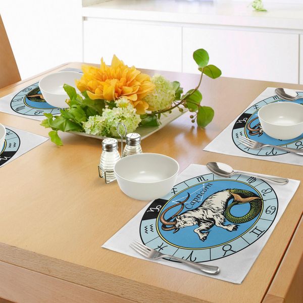 Tovagliette Abakuhaus Astrology, Antica Illustrazione Dell'icona Del Capricorno Con Il Segno Mitologico Greco Di Saturno, Tiscjdeco In Tessuto Resistente Al Lavaggio Per La Sala Da Pranzo E La Cucina, Multicolore-image