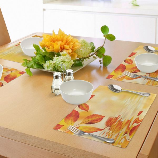 Tovagliette Abakuhaus Arancioni, Acero Autunnale Che Proietta Ombre Sull'acqua - Immagine Mistica, Magica E Artistica, Tessuto Lavabile E Resistente Allo Scolorimento Per Sala Da Pranzo E Cucina, Marrone Giallo Arancione-image