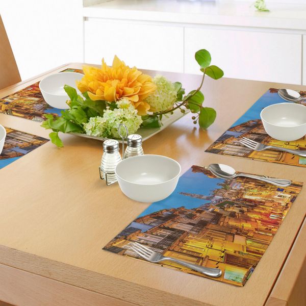 Abakuhaus Tovagliette Europee, Immagine Urbana Con Vista Sugli Edifici Antichi Di Porto, Città Mediterranea, Immagine Scenica, Tiscjdeco In Tessuto Resistente Al Colore Per La Sala Da Pranzo E La Cucina, Multicolore-image