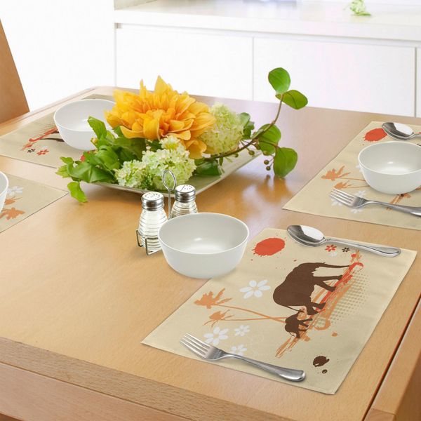 Tovagliette Abakuhaus Elefante, Mamma Elefante Con Cucciolo Nell'illustrazione Tropicale Del Deserto Di Safari Kids, Tiscjdeco In Tessuto Resistente Al Lavaggio Per La Sala Da Pranzo E La Cucina, Arancione Marrone Crema-image
