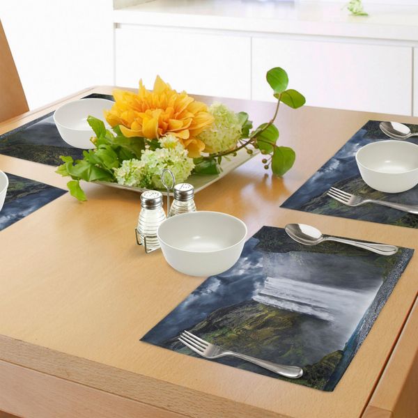 Abakuhaus Tovagliette Waterfall, Waterfall E Grand Cliffs In Nord America La Forza Della Natura Stampa Artistica, Tiscjdeco In Tessuto Resistente Ai Colori Per La Sala Da Pranzo E La Cucina, Bianco Verde Blu-image